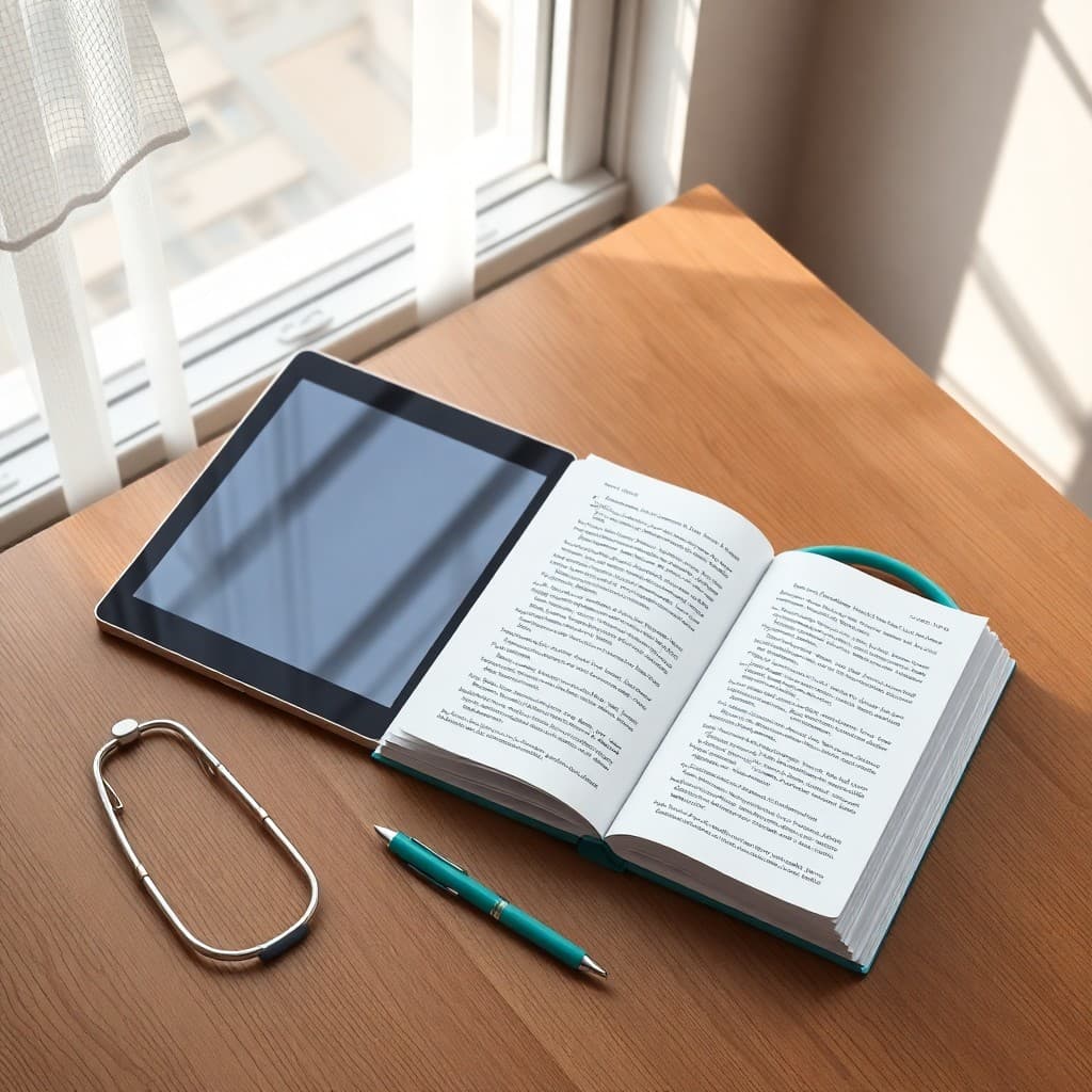 Medizinische Bücher und Tablet – Wissen über Lipödem